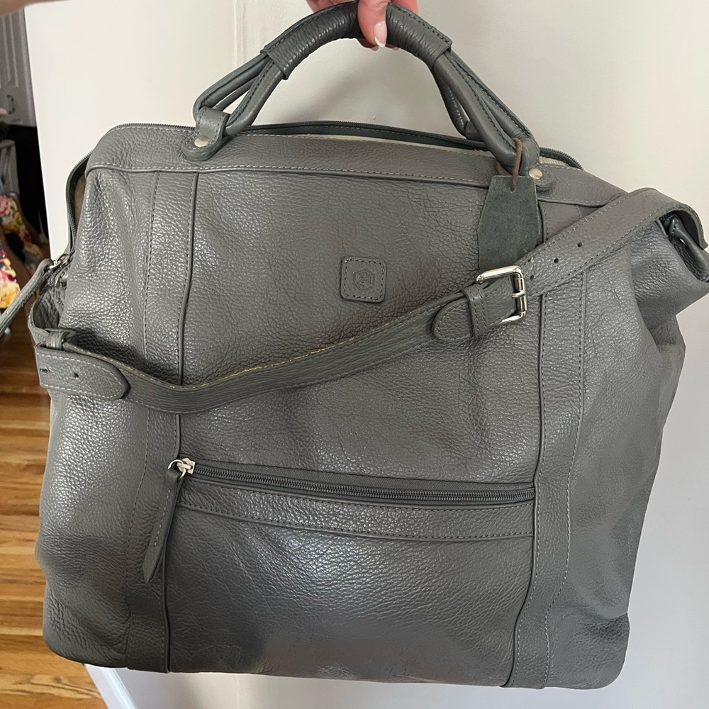 Gray Leather Travel Bag